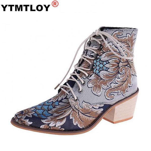 

boots winter ankle for women rhinestone square block heels crystal stretch chic slim ladies autumn shoes black size 35-43