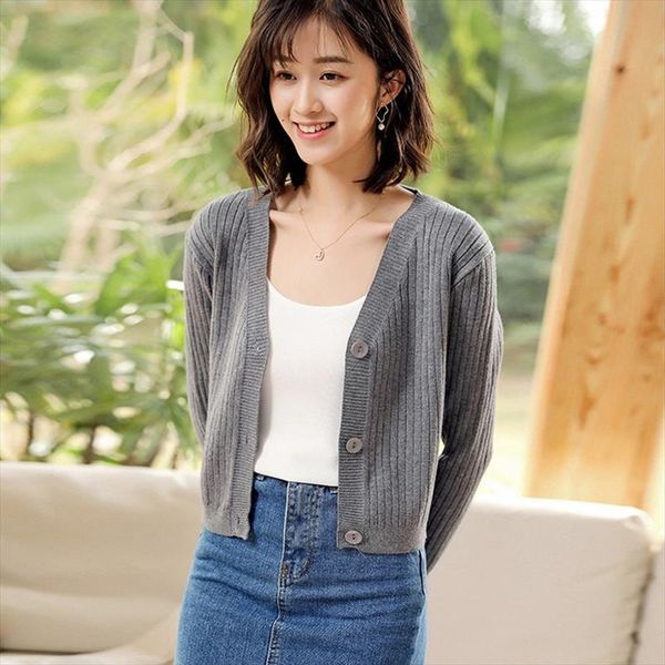 

womens hong kong style retro wild v neck solid color short knit cardigan fashion wild trend casual jacket, White;black