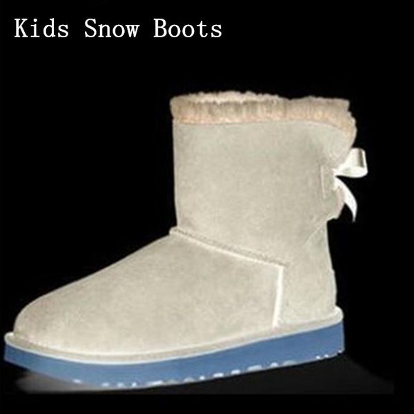 

new girls australia style kids snow boots cute bow back waterproof slip-on children winter mini leather boots brand ivg eu21-35, Black