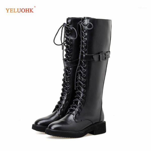

boots knee high for women black lace up women's winter shoes leather beige autumn ladies 35-40 plus size1