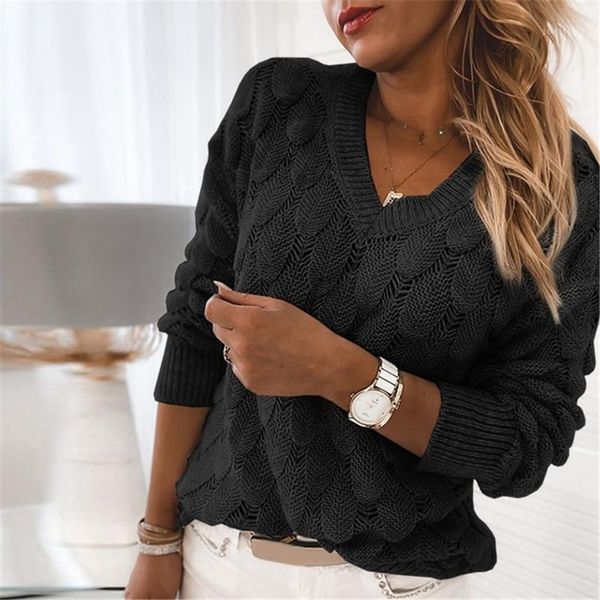 

women knitted sweater autumn and winter hollow out long sleeve v-neck warm pullover sweater casual style leisure wear knitwear1, White;black