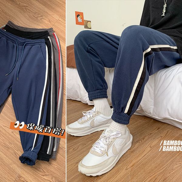 

trousers 2021 male spring new contrast beamed women's sports pants campus young clothes 9rng, Black