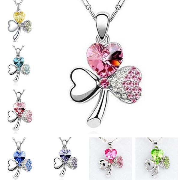 

austrian crystal pendant sweet clover necklace gsfn104 (with chain) mix order, Silver