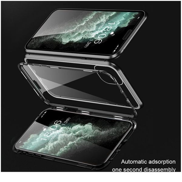 

360 magnetic adsorption metal case for iphone 11 12 pro xs max xr se double sided glass case for ip jllbdx