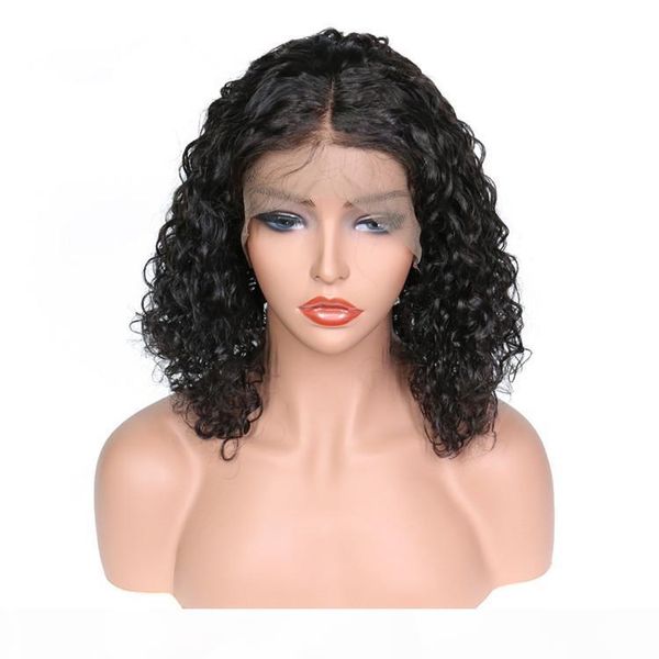 

discount product grade unprocessed remy virgin human hair medium natural color kinky curly full front lace cap wig for lady, Black;brown