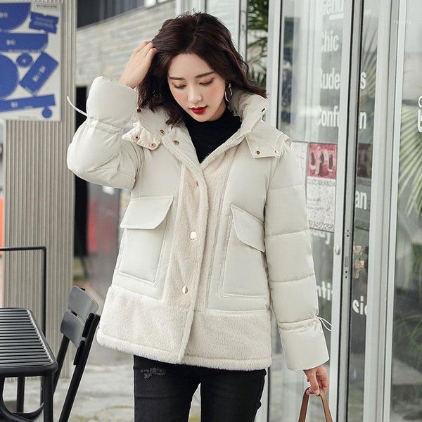 

mink fleece polyester parkas women coats pocket winter hooded jacket woman parka new solid casual female clothing dropshipping1, Black