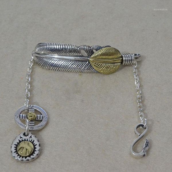 

s925 sterling silver dot gold leaf bracelet female old handmade takahashi kagura goro's thai silver feather bracelet male1, Golden;silver
