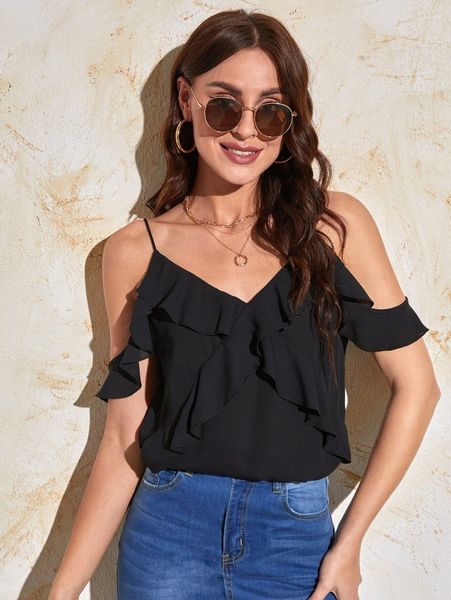 

cold shoulder ruffle detail r8nx#, White