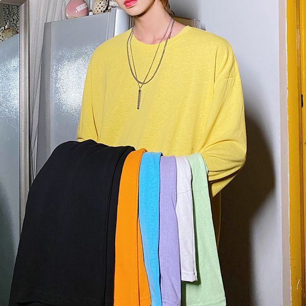 

2021 new spring harajuku thin shirt around the neck basic sleeve t female black pullovers yellow mo3q, White