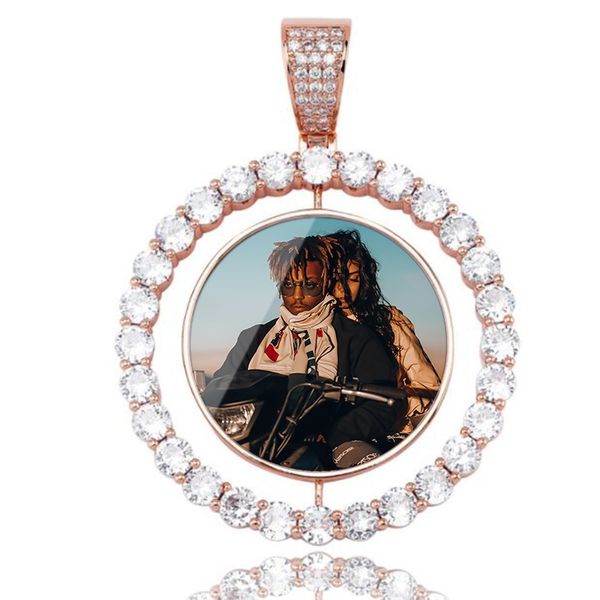 

custom make ps rotating double-sided medallions pendant necklace aaa cubic zircon tennis chain for men's hip hop jewelry 201013, Silver