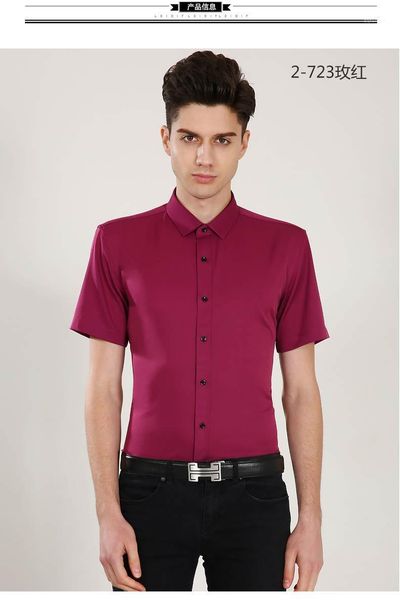 

high-grade iron-bamboo fiber men's shirt men's spring new solid color shirt stretch slim short sleeves1, White;black