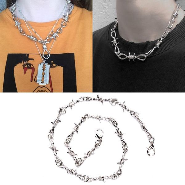 

punk hip hop style chain thorns necklaces harajuku streetwear choker necklace women men collar jewelry accessories, Golden;silver