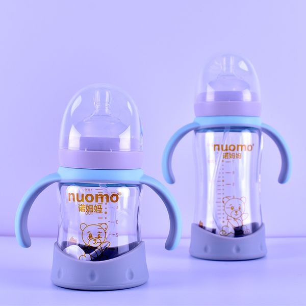 

nuomo широкого калибра солома ручка стеклянной бутылка против падения метеоризма ребенок 150мл + 240мл набор