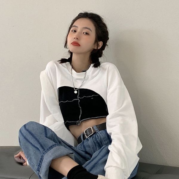 

aey6a интернет куртки jacketjacket jacketcelebrity короткого нерегулярный с длинным рукавом белого свитера женщинами осенью 2020 новым свобо, Black