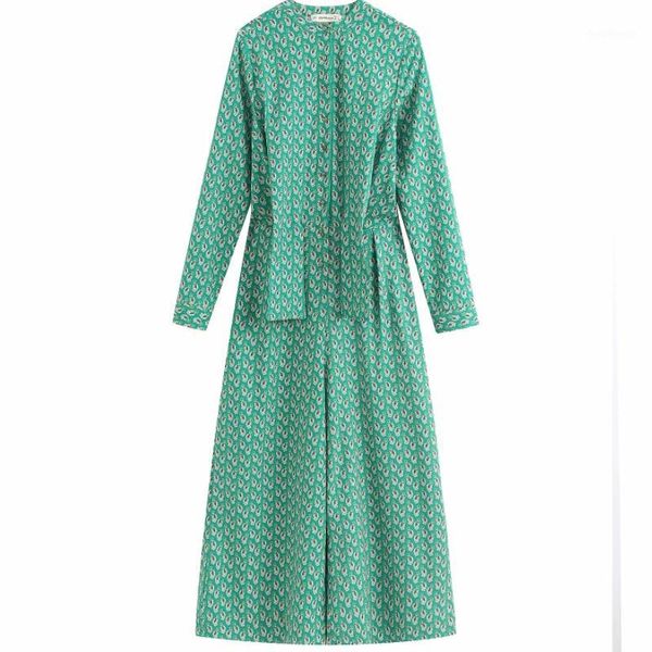 

2020 women vintage o neck print casual sashes siamese ladies wide leg pants jumpsuits long sleeve brand overalls trousers ls62871, Black;white