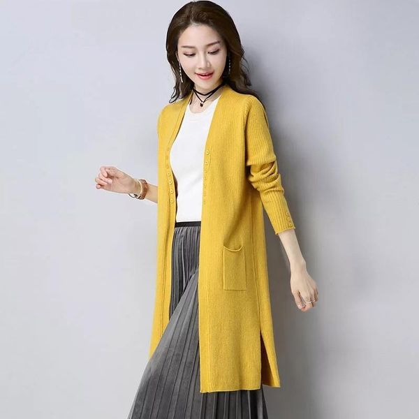 

women's jackets autumn knitted long coat women casual buttons pocket elegant sleeve windbreaker outerwear 3xl, Black;brown