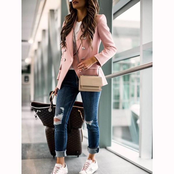 

women's suits & blazers plus size s-3xl women pure slim double breasted buttons long sleeve office ladies business casual elegant sj445, White;black