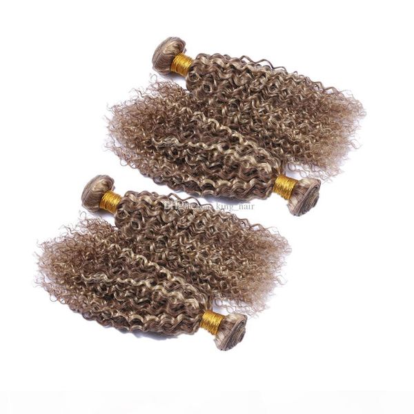 

8 613 light brown mixed with blench blonde kinky curly hair weaves 10-30 inch two color piano color hair weaves afro curly 4bundles, Black