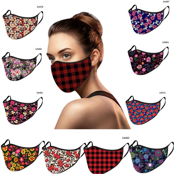 

floral masks reusable plaid flowers print mens womens christmas halloween facemask double layers knit mouth cover face mask f92702