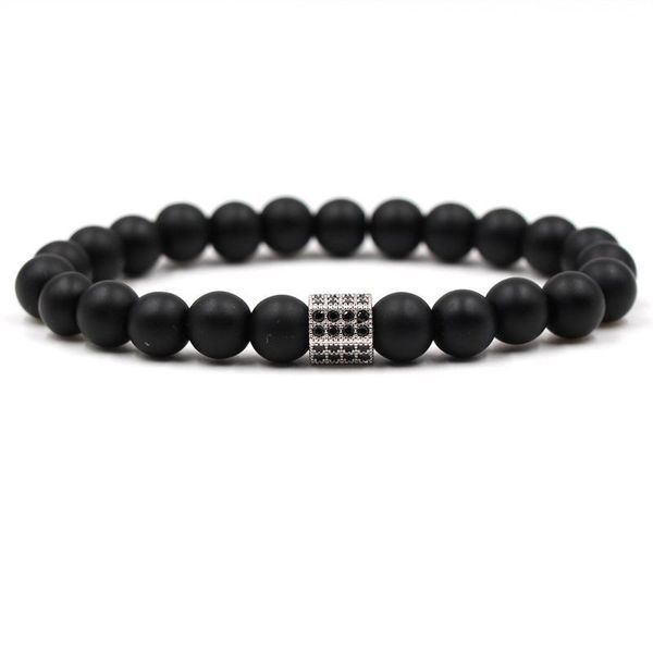

2018 fashion men's and women's bracelet charm bracelet plai cz column 8mm natural stone scrub and lava beads diy bracelet bbybqk
