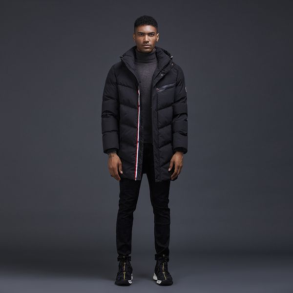 

2020 winter new men's mid-length down padded jacket wholesale hooded british casual fashion thick coat, Black;white