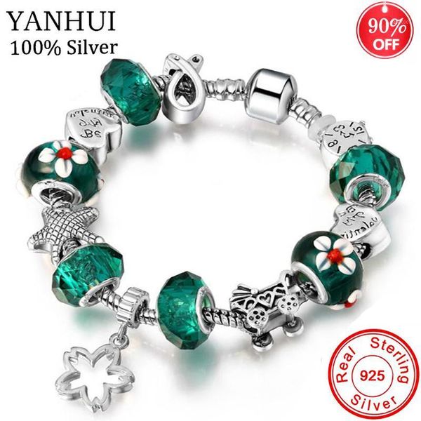 

yanhui diy стиль цветок шарм браслет браслет для женщин стеклянные бусы хрустальные шариковые бренд браслет для женщин свадебные украшения п, Black