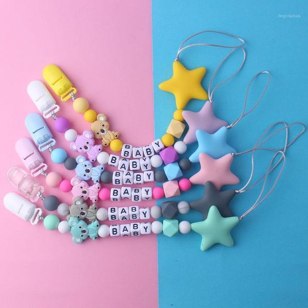 

1pc baby silicone pacifier clip personalized name cartoon animal koala pacifier anti-chain silicone beads baby teething toy gift1