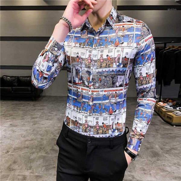 

men's dress shirts blusa estampada masculina shirt men long sleeve streetwear 2021 spring slim fit night club party camisa masculina1, White;black