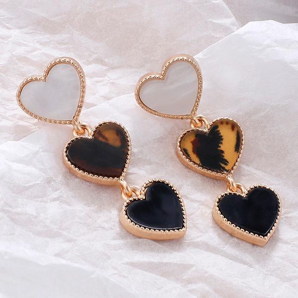

amorcome new korean acrylic heart drop earrings for women girls acetate leopard heart shape earrings statement pendientes mujer, Silver