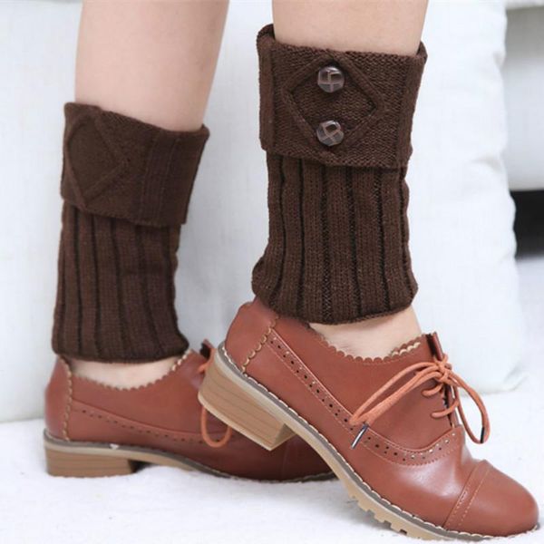 

european and american winter diamond-shaped turn-over 2 button knitted wool socks fashion boot cover foot cover, Black;white