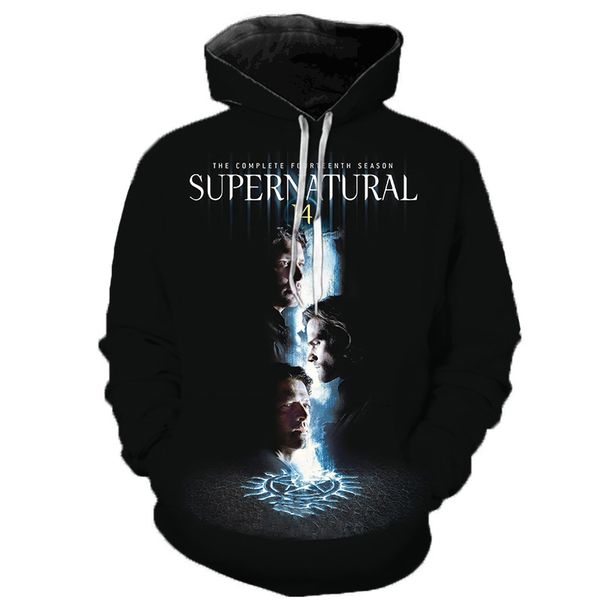 

casual supernatural 3d hoodie sweatshirts horror tv drama new arrival pullover men women fashion streetwear harajuku hoodies, Black