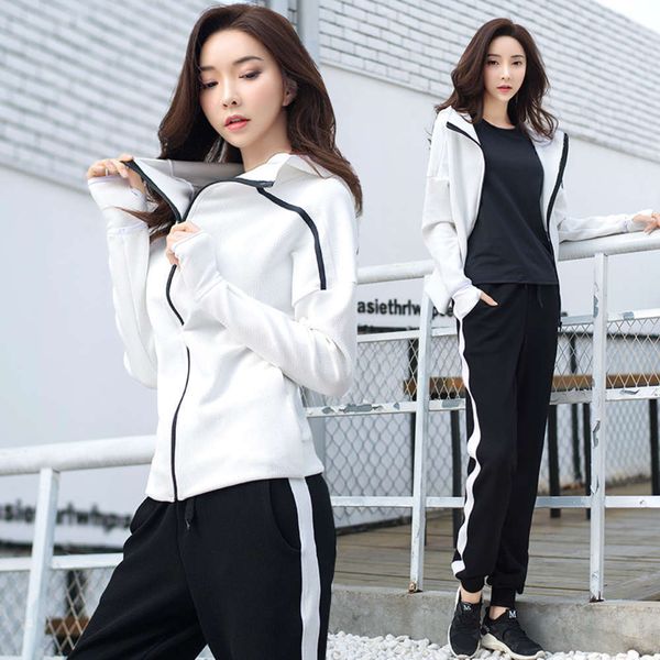 

piece new yoga women's set four south korea hooded loose size sports fitns suit training running, Gray