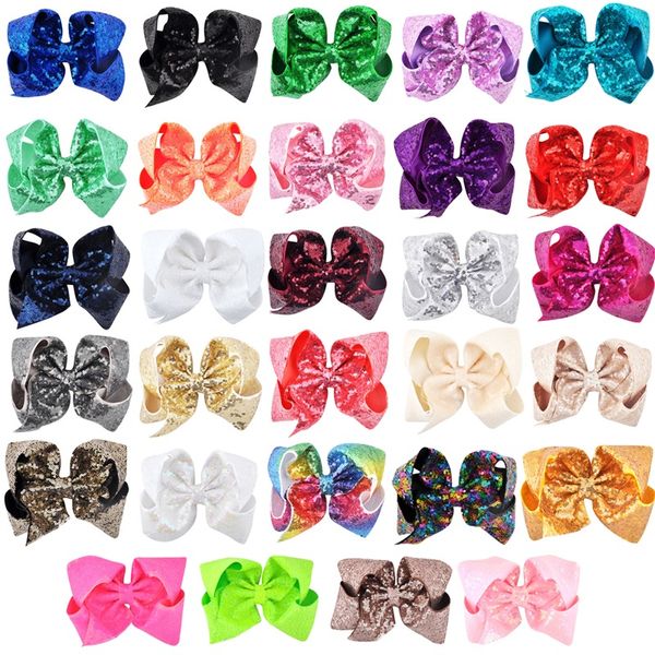 

8 inch sequin hair bow hairpin baby kids child hairpin headdress colorful mermaid clip 293 k2, Slivery;white
