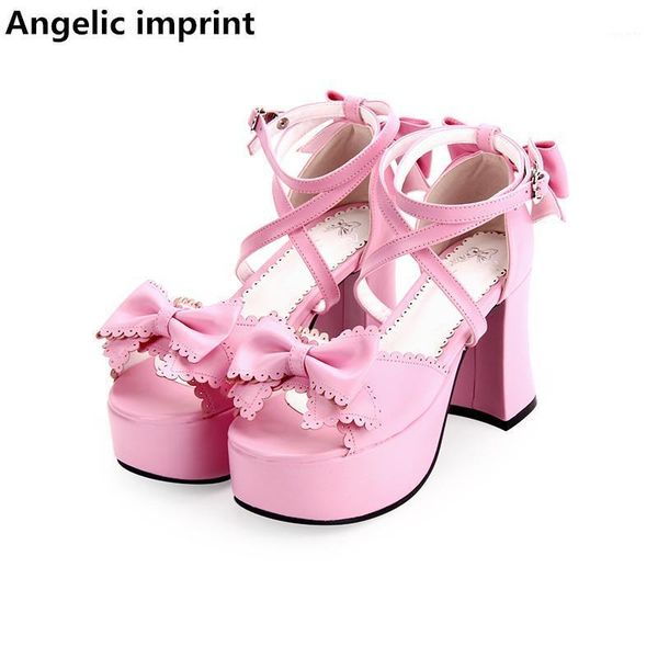 

angelic imprint woman mori girl lolita cosplay shoes lady high heels pumps women princess summer dress party sandals bows 9.5cm1, Black