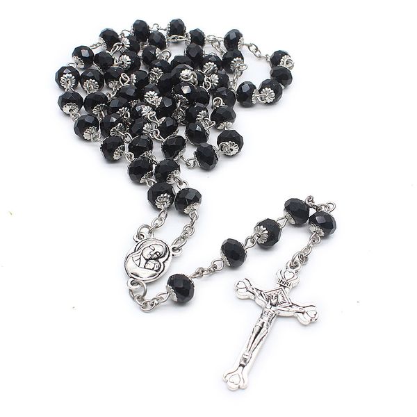 

collana di perline preghiera rosario regalo cristiano, Silver