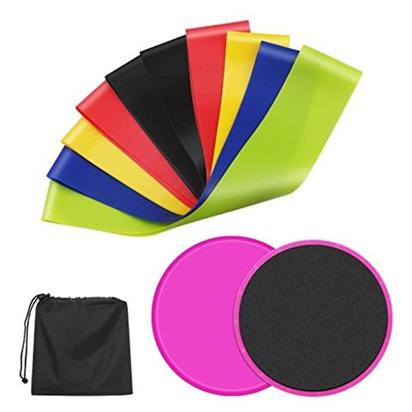 

2 core sliders gliding disk+5 exercise resistance bands ,latex workout bands excercise equipment for workout training fitness