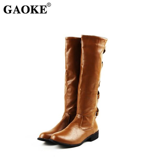 

2020 woman boots low heel woman shoes rubber boots female platform winter spring lace up shoes knee high lady footwear, Black