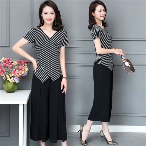 

more female size two-piece striped summer pants femme piece defines women's clothes suit lab7, White