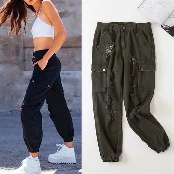 

european and american street style personality ripped casual pants bf wind loose high waist belted overalls trousers women's harem pant, Black;white