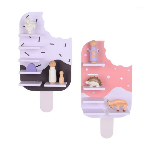 

nordic ice cream kids room decor storage shelf rack wall hanging wood toys model baby kid room furnish artic home decoration1