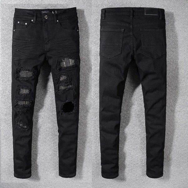 

2020 new fashion s stylist black blue jeans ny ripped dtroyed stretch slim fit hop with hol for men 29-42