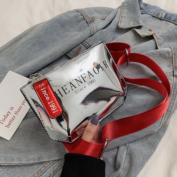 

women waist bag multi-function chest bags fashion personality bright lettering design shoulder messenger bag small wallet silver