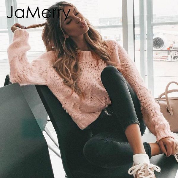 

jamerry vintage pink hairball autumn winter sweaters ladies long sleeve casual pullover 2019 fashion chic loose knitted jumper1, White;black
