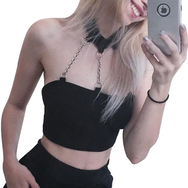 

street-style necklace-style chain navel wiper vest, White