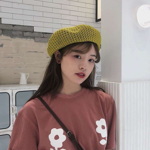 

korean small new fresh white fashion hollow out breathable beret children's summer art painter hat trend, Blue;gray