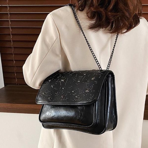 

rivet площади crossbody сумка 2020 новый высокое качество pu кожа женская сумка конструктора высокая емкость цепи плеча мешок