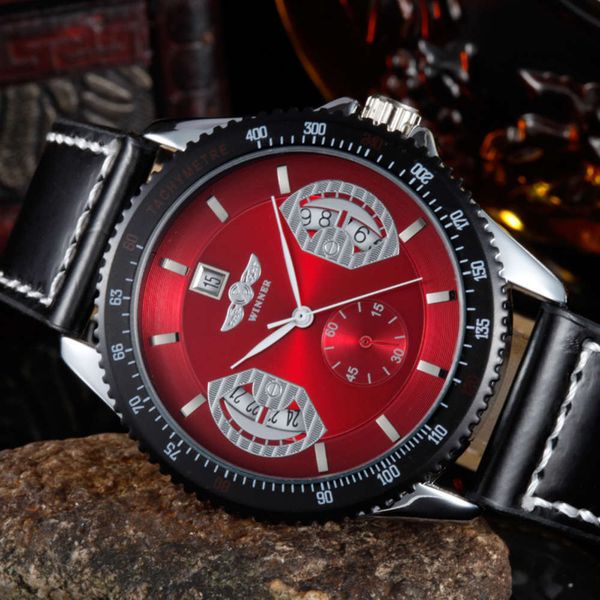 

mechanical winner watch men's selling hollow out automatic mechanical watch leather strap watch men's model, Slivery;brown