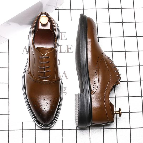 

2020 men dress shoes brogue leather shoes wedding business formal party casual british style shoe large size, Black