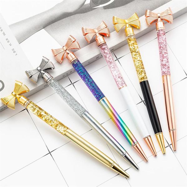 Nova moda ouro pó arco de metal ballpoint caneta papelaria novidade canetas para escrever borboleta caneta publicidade caneta escritório material de escritório