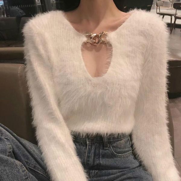 

autumn and winter sweaters women's clothing new slim slim long-sleeved shirt soft chain hollow fashion sweater women black, White;black